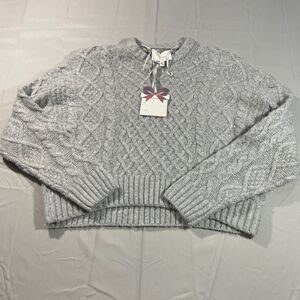 Pink Rose Cable Knit Long Sleeve Sweater Pullover Gray Stretch Womens Small NEW